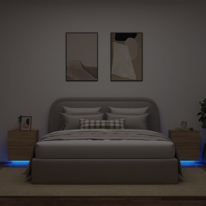 Vidaxl mesitas de noche luces led 2 uds madera ingeniería roble sonoma