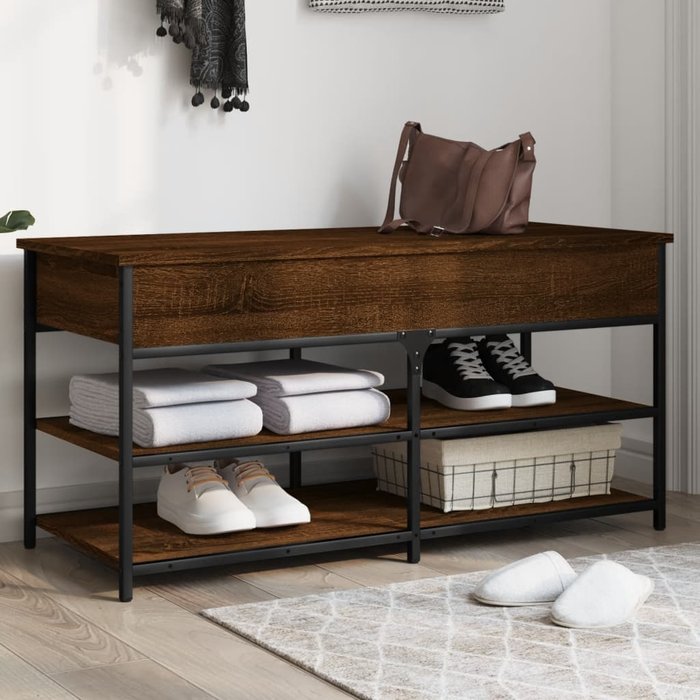 Banco zapatero roble marrón 100x42,5x50 cm madera contrachapada