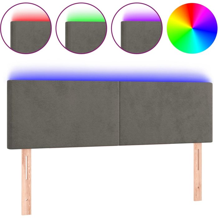 Cabecero con led de terciopelo gris oscuro 144x5x78/88 cm - comfortxl