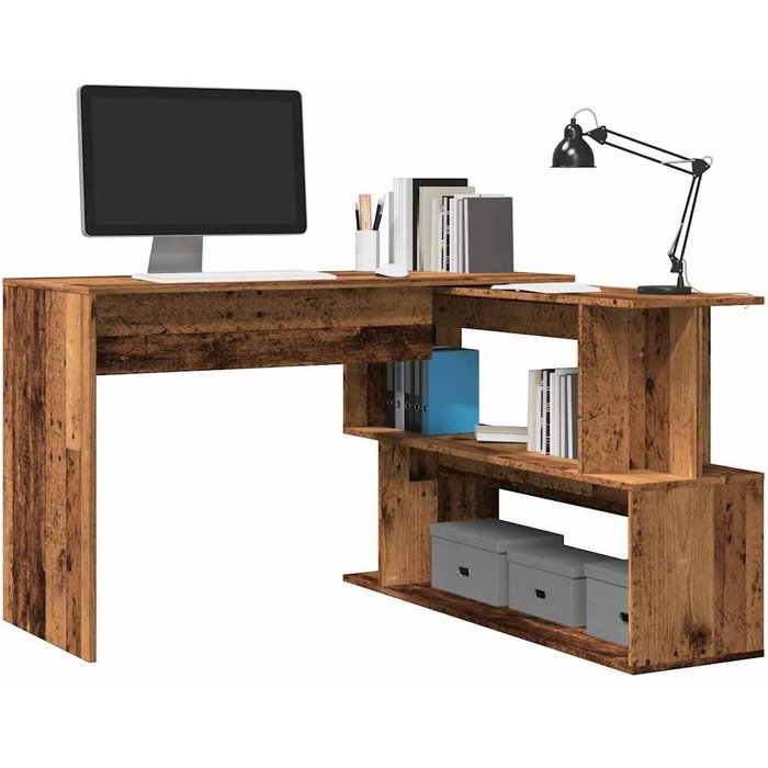 Escritorio de esquina madera contrachapada madera envejecida vidaxl