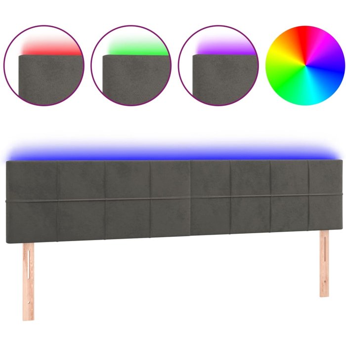 Cabecero cama - mueble cabecero con led de terciopelo gris oscuro 180x5x78/88 cm