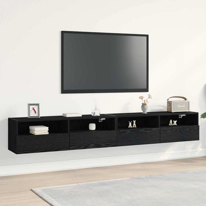 Mueble de tv de pared, 2 piezas, roble negro, 100 x 30 x 30 cm