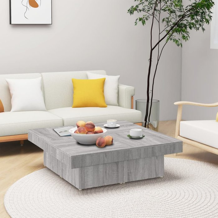 Mesa de centro sonoma gris 90x90x28 cm madera contrachapada