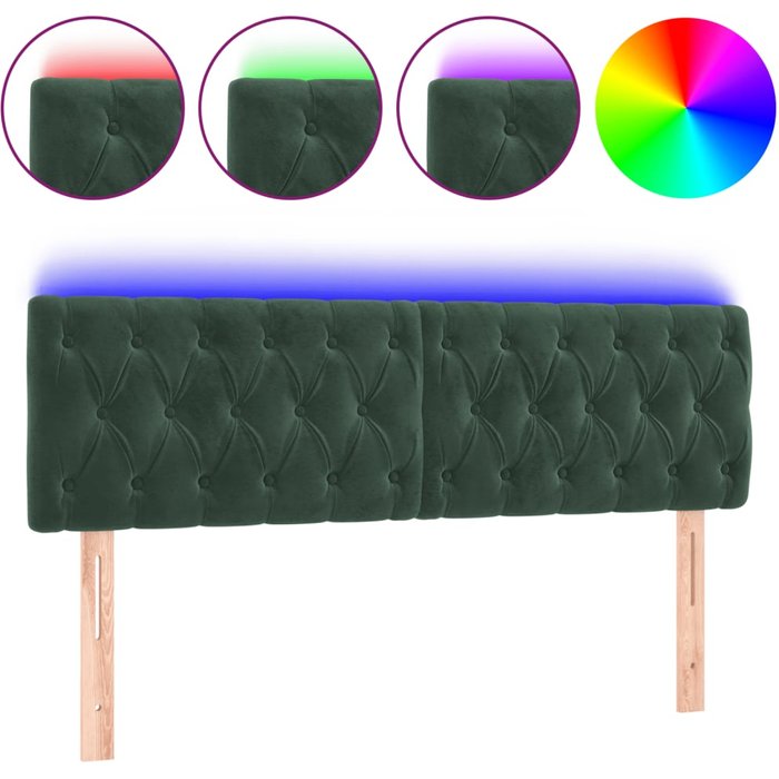 Cabecero con led de terciopelo verde oscuro 144x7x78/88 cm - comfortxl