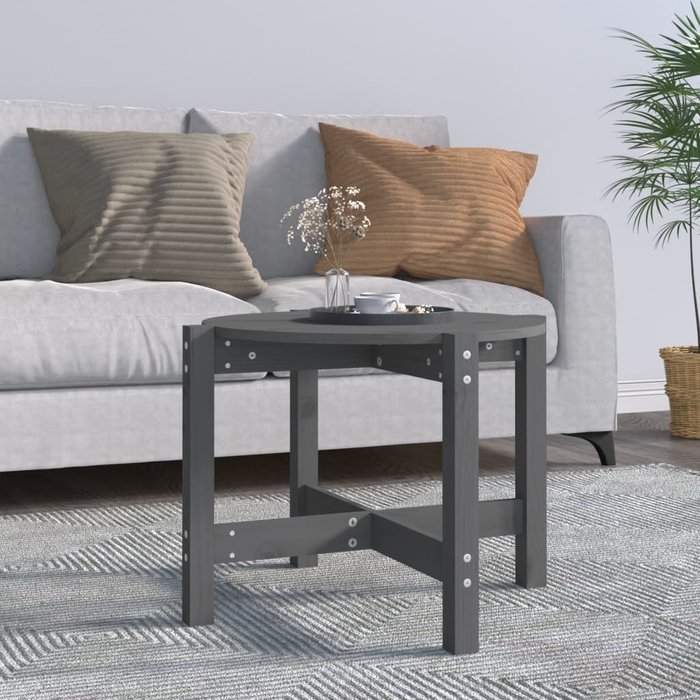 Mesa de centro gris de 62,5 x 45 cm, de madera maciza de pino.