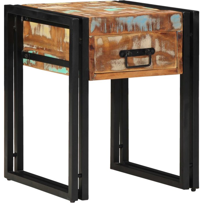 Mesita auxiliar con cajón, 40 x 40 x 50 cm, madera maciza reciclada.