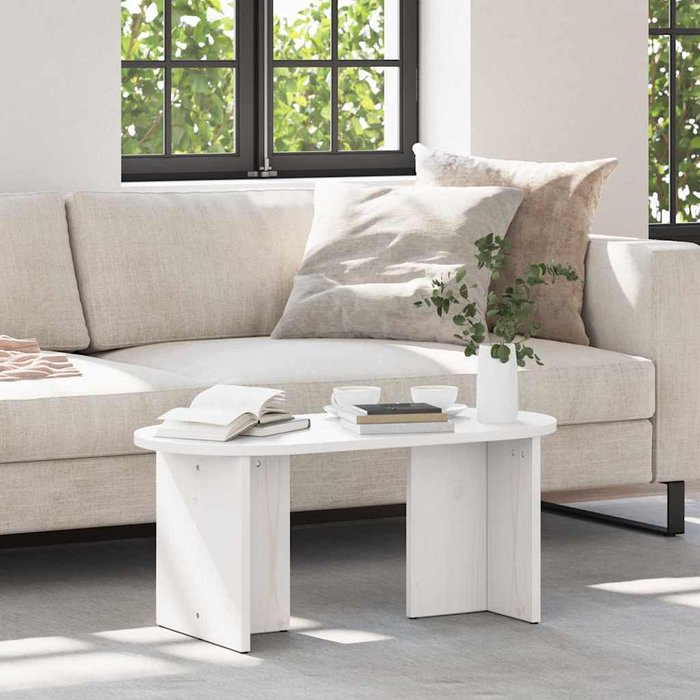 Mesa de café blanco 80 x 39.5 x 35 cm madera maciza de pino