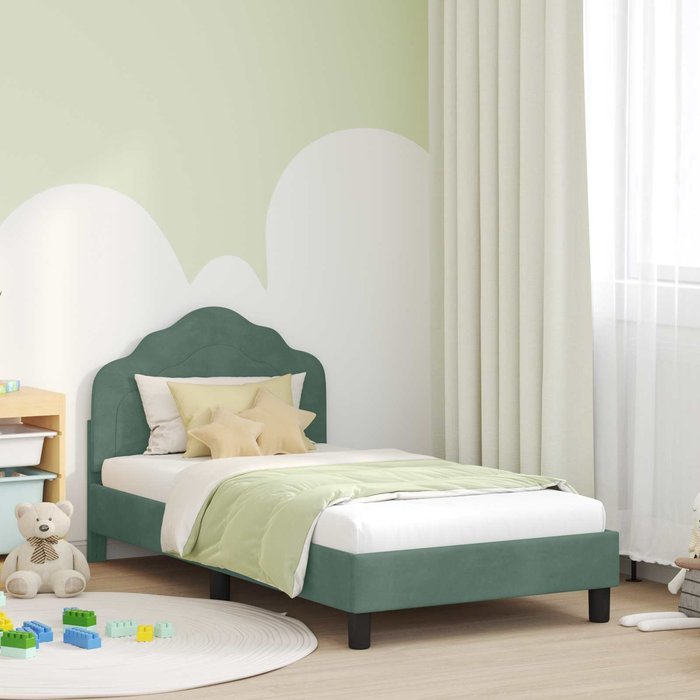 Cama para niños con cabecero verde mar 80 x 160 cm terciopelo