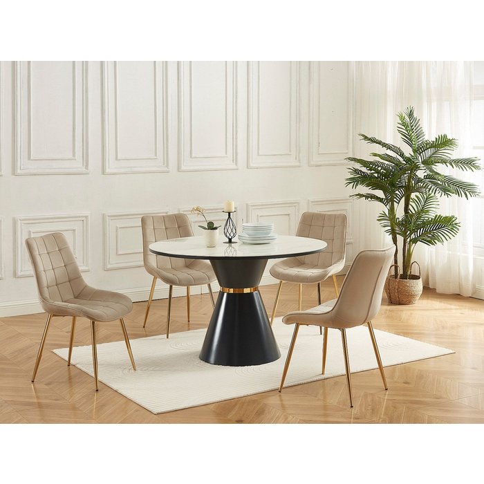 Lote de 2 sillas acolchadas de terciopelo y metal dorado - beige - ollua