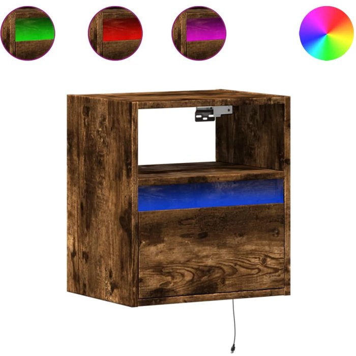 Mesita de noche,mesilla de noche de pared con luces led roble ahumado cfw632754