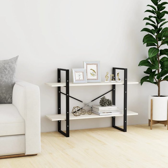 Estantería de 2 niveles, blanca, 100x30x70 cm, madera maciza de pino. - pangivo
