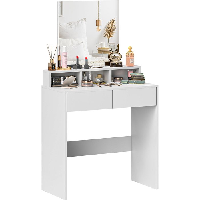 Tocador blanco con espejo y 2 cajones 75x38x135cm - mueble dormitorio