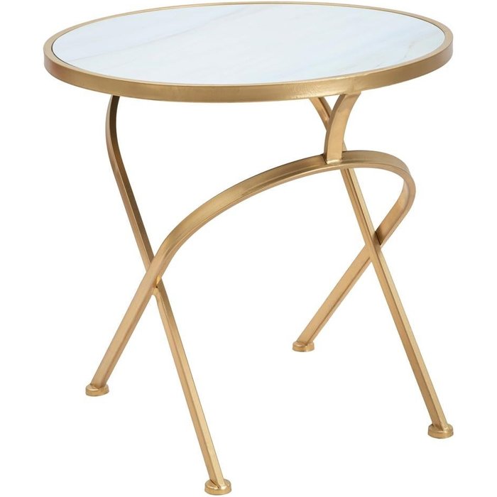 Mesa auxiliar redonda de metal dorado con tablero de mármol 50x50,5 mat