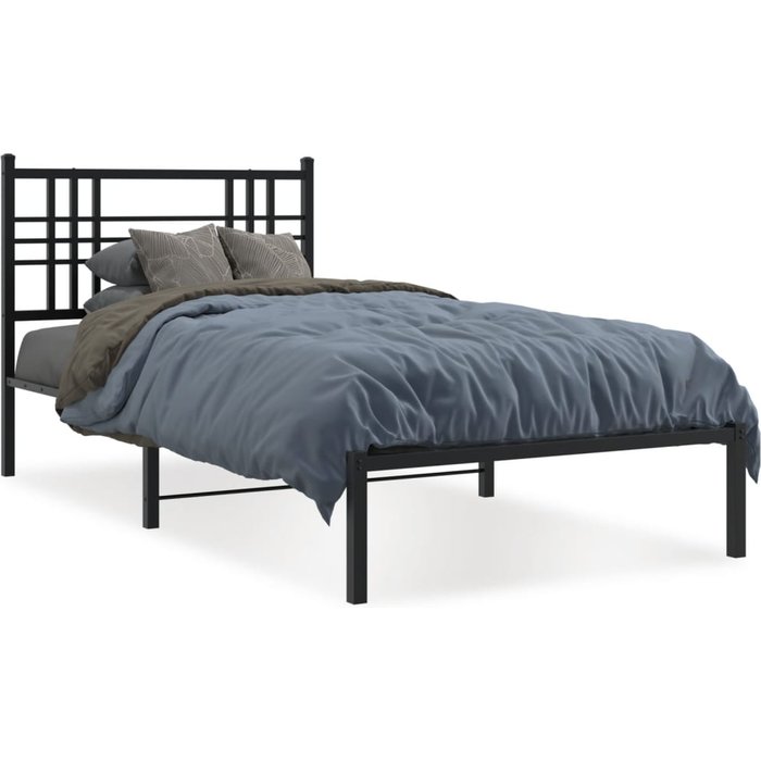 Estructura cama sin colchón con cabecero metal negro 90x190 cm — comfortxl