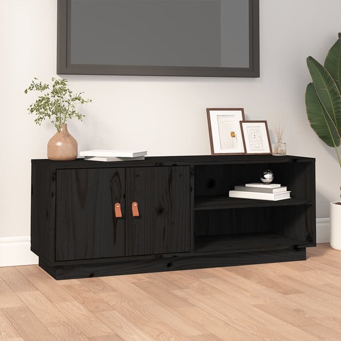 Mueble de tv de madera maciza de pino negro 105x34x40 cm - comfortxl