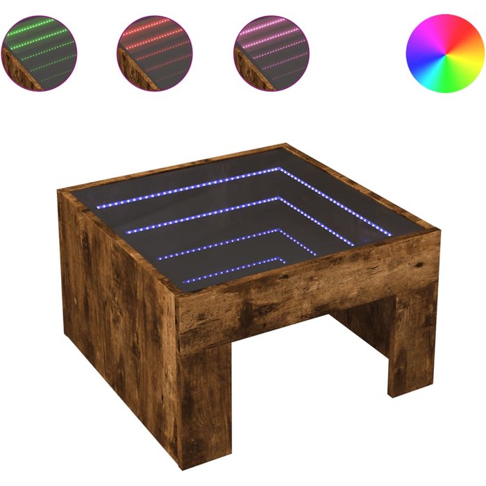 Mesa de centro con led infinito roble ahumado 50x50x30 cm - comfortxl