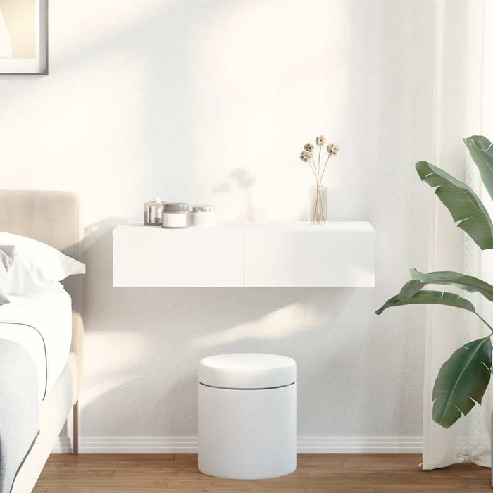 Estantería de pared con cajones, blanca, 80x33x17 cm, madera de ingeniería.