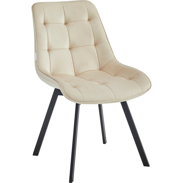 Silla de comedor miami beige tejido velour con patas de metal negro