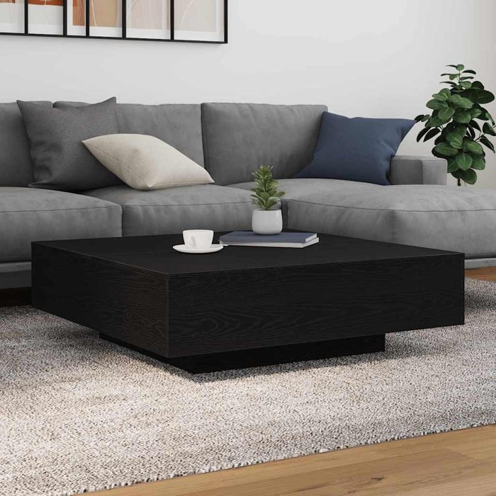 Mesa de café roble negro 100 x 100 x 31 cm madera contrachapada