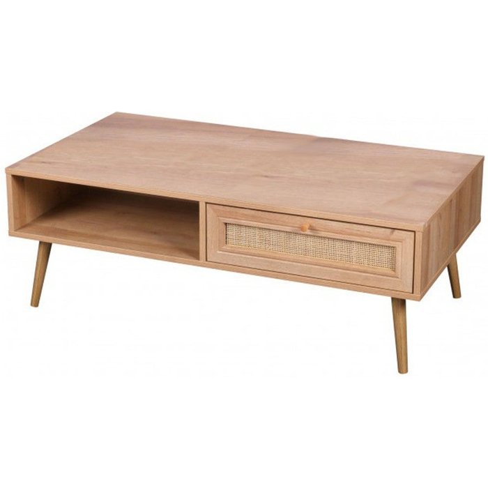 Mesa baja alta de roble claro - diseño escandinavo y almacenamiento práctico