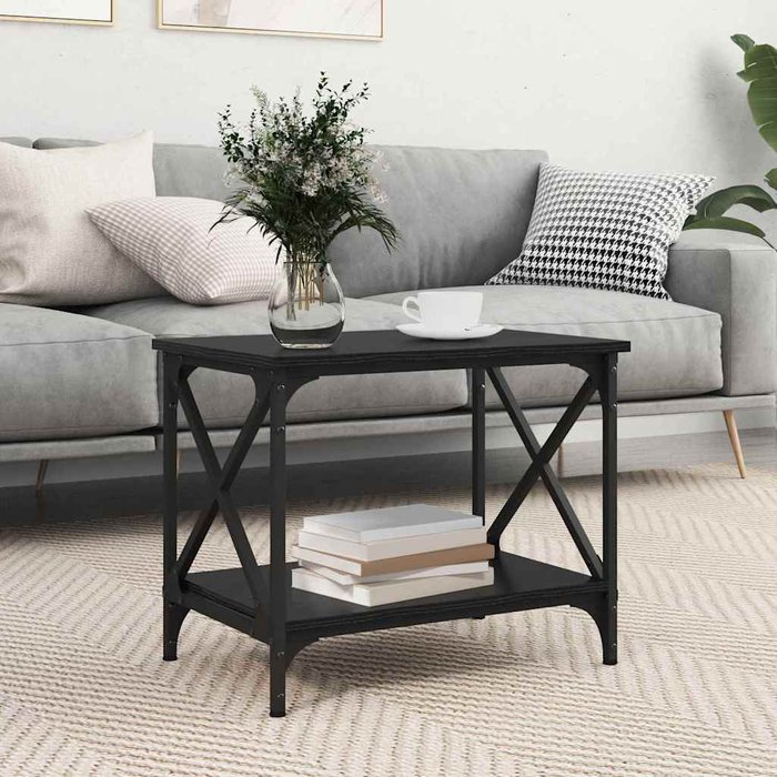 Mesita auxiliar, roble negro, 55 x 38 x 45 cm, madera de ingeniería.