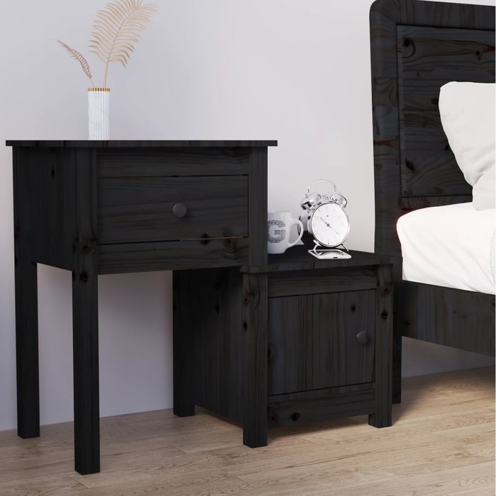 Maison exclusive - mesita de noche madera maciza de pino negro 79,5x38x65,5 cm