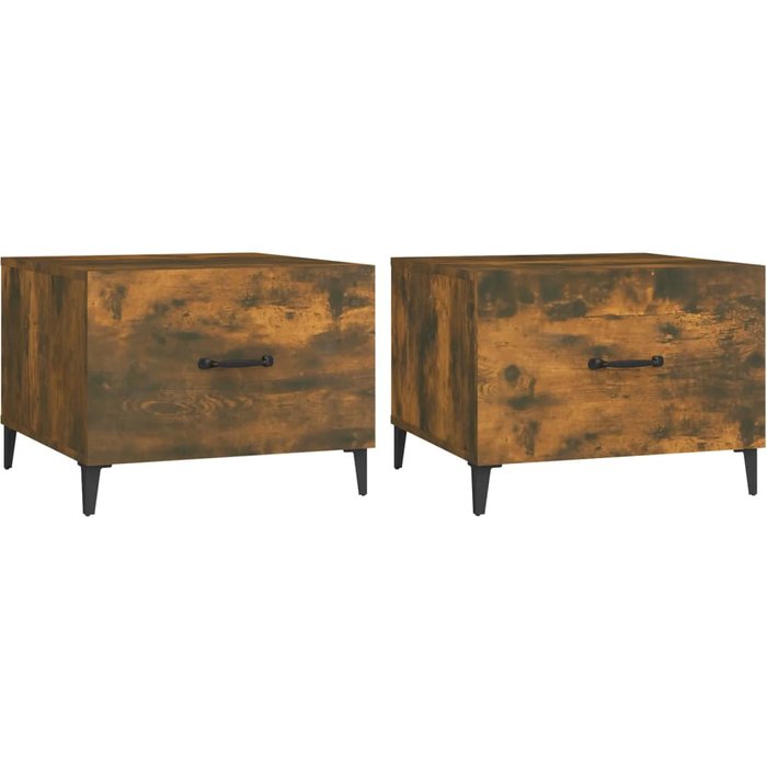Mesas de centro con patas metal 2 uds roble ahumado 50x50x40 cm - comfortxl