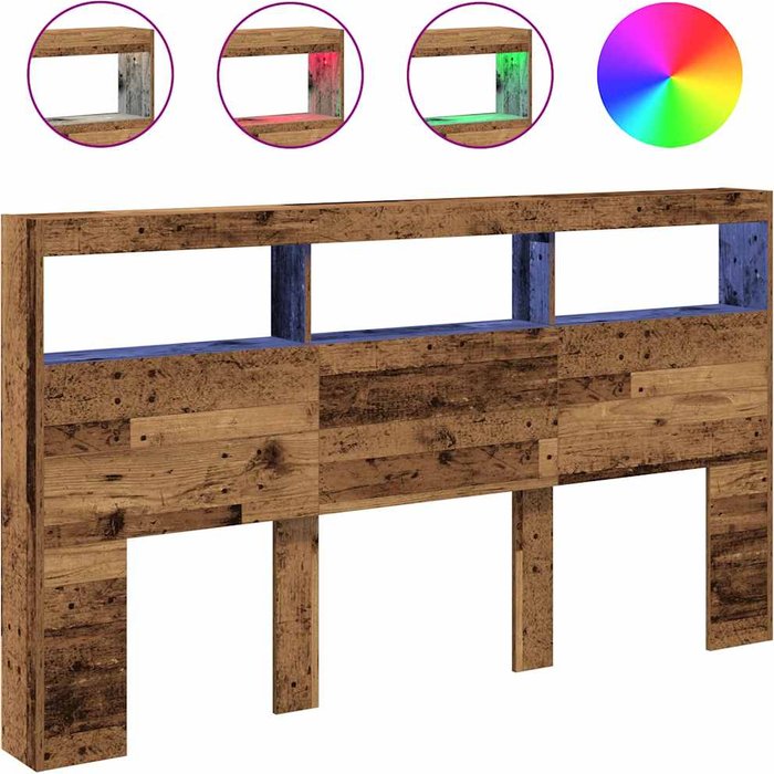 Cabecero de cama con led madera vieja 180x17x102 cm cfw8768288
