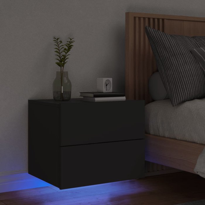 Mesita de noche de pared,mesilla de noche flotante con luces led negro cfw22644