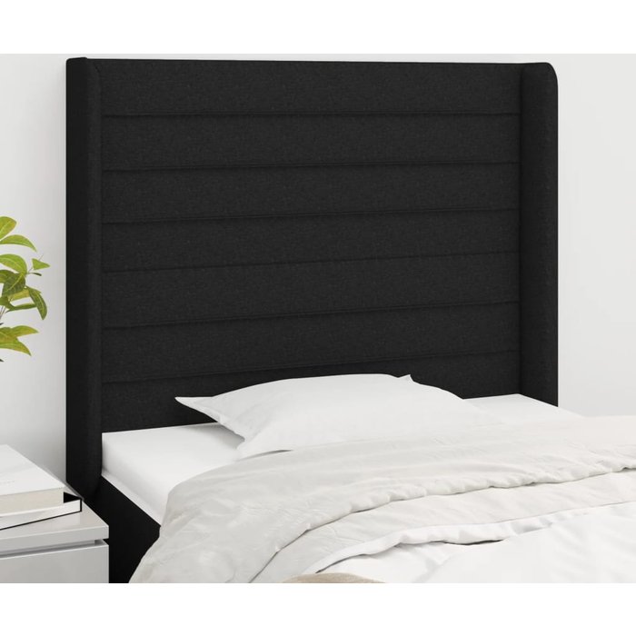 Cabecero con orejas de tela negro 83x16x118/128 cm - comfortxl