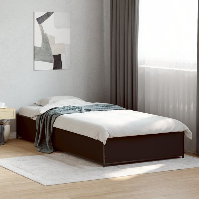 Estructura de cama negra 75x190 cm de madera contrachapada y metal