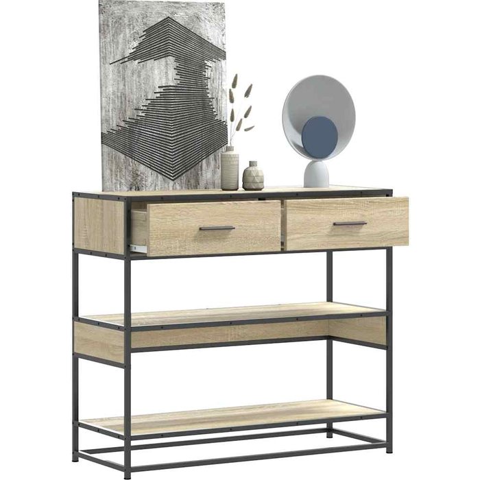 Consola sonoma de roble, 90x35x80 cm, madera de ingeniería.