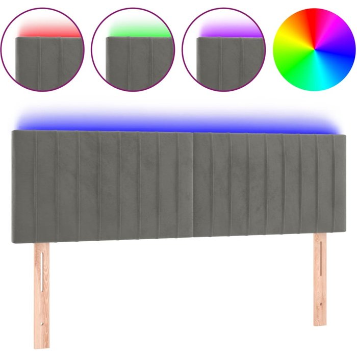 Cabecero led en terciopelo gris claro 144x5x78/88 cm - comfortxl