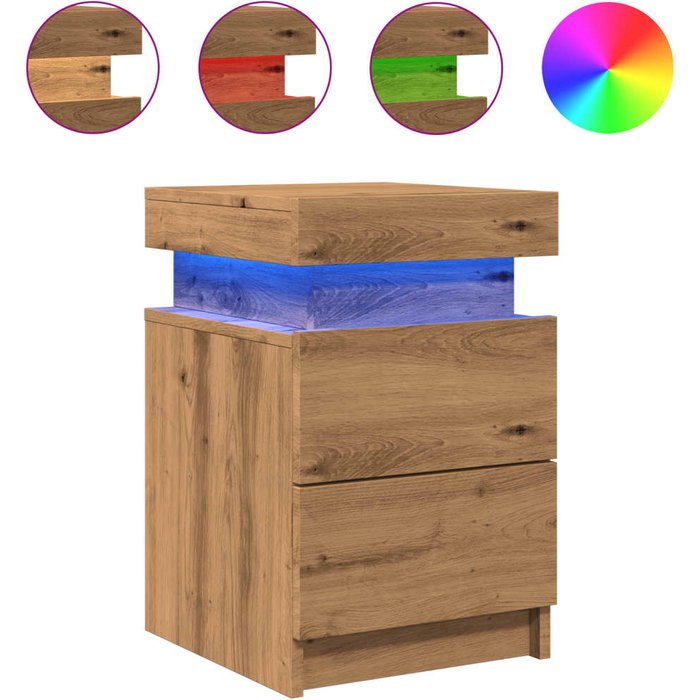 Mesitas noche con led 2 uds madera marrón roble 35x39x55 cm - comfortxl