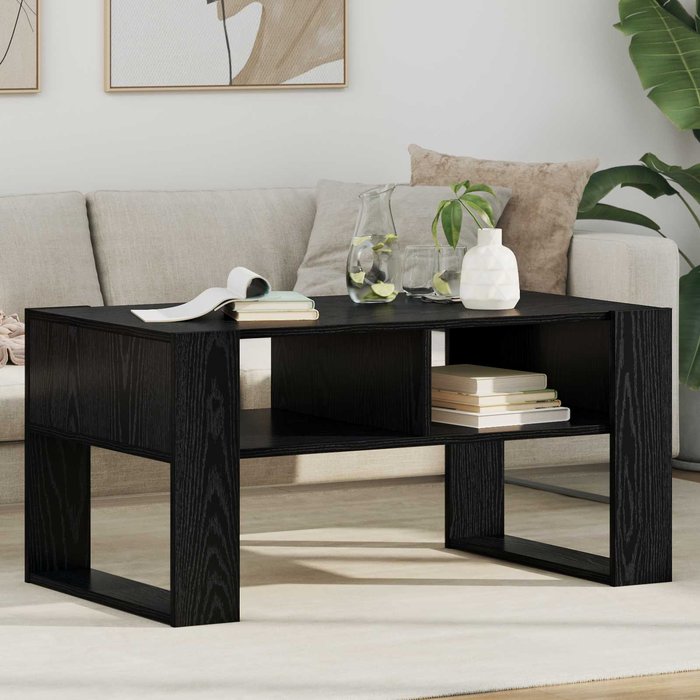 Mesa de centro, roble negro, 92 x 53 x 45 cm, madera de ingeniería.
