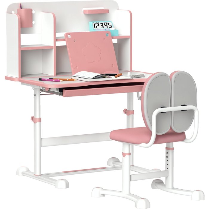 Conjunto escritorio y silla infantil rosa altura ajustable 3+ años 80x55cm