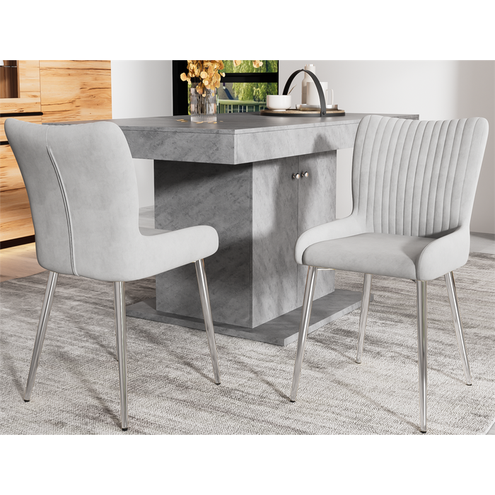 Juego de 2 sillas de terciopelo - con patas de metal plateado - gris