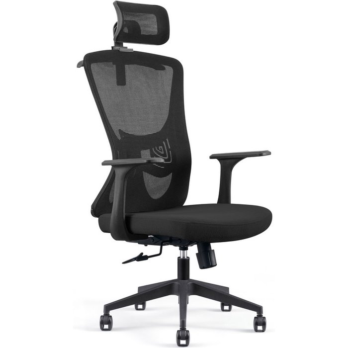 Silla ergonómica en símil piel negra.