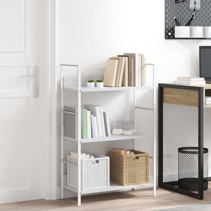 Librería blanca de 3 niveles, 60 x 27,6 x 90,5 cm, madera de ingeniería.