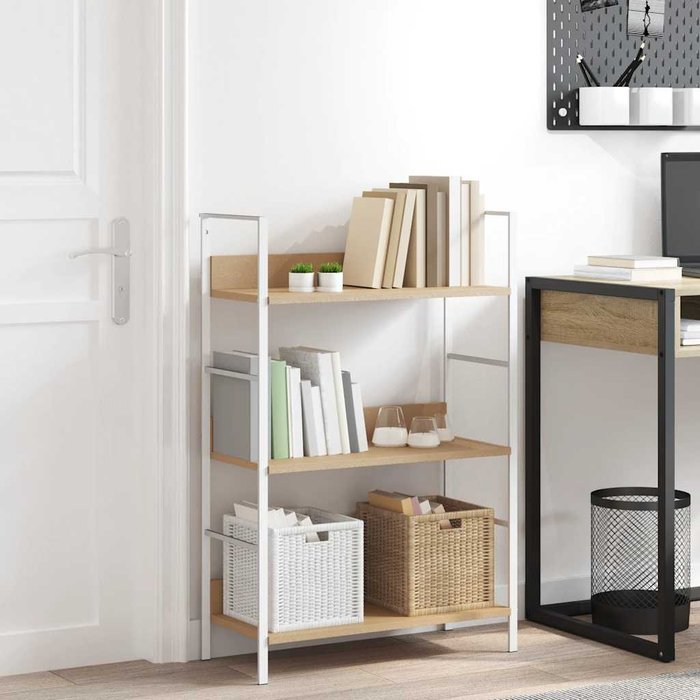 Librería de roble de 3 niveles, 60 x 27,6 x 90,5 cm, madera de ingeniería.