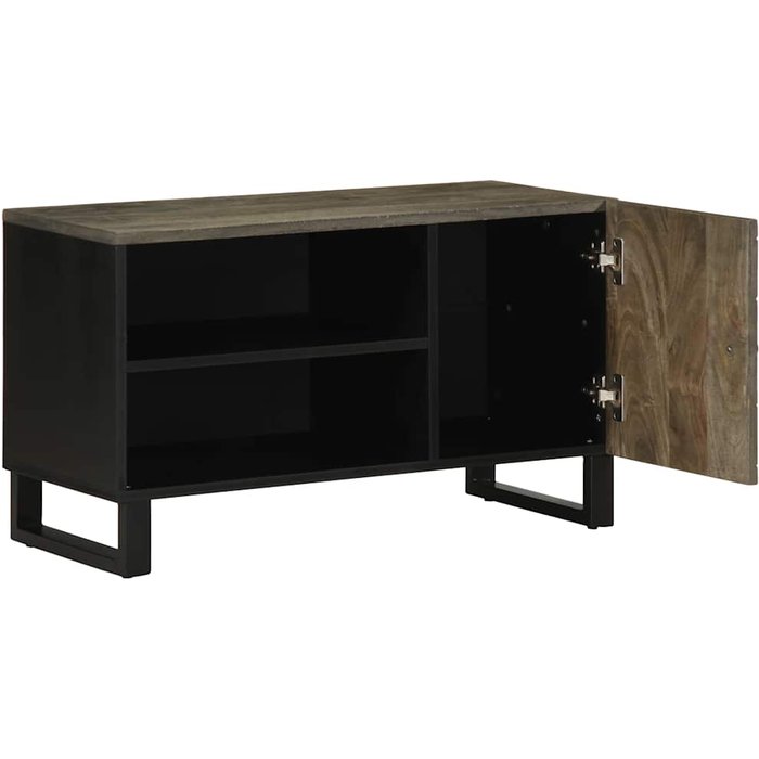Mueble de tv madera maciza de mango negro 80x33x46 cm