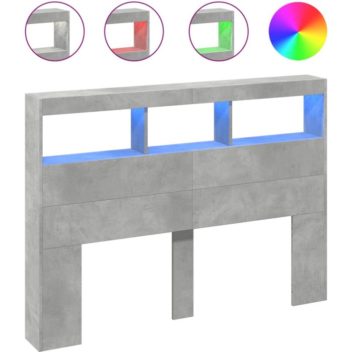 Cabecero de cama - mueble cabecero con luz led gris hormigón 140x17x102 cm