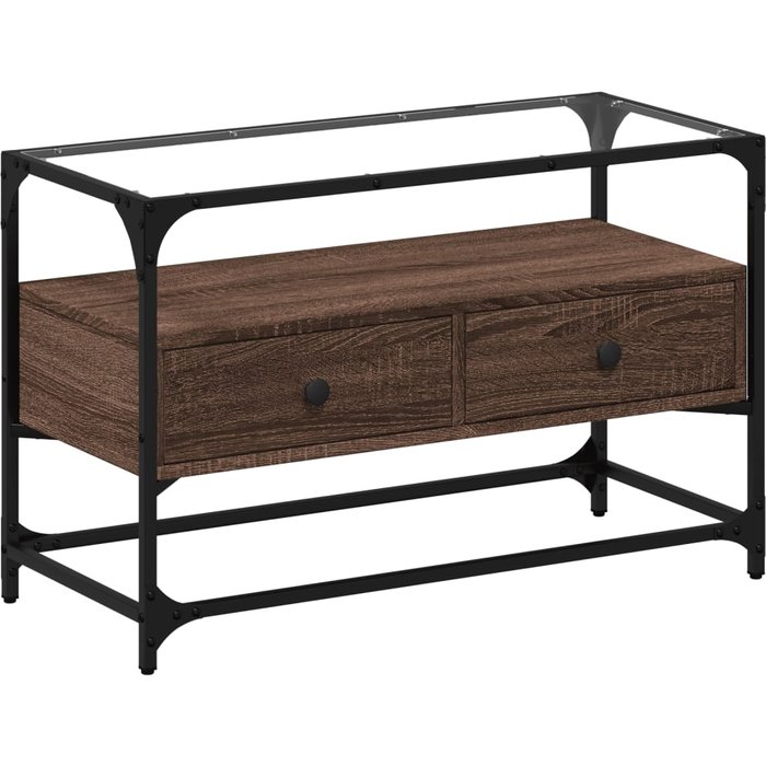 Mueble tv cristal y madera laminada roble marrón 80x35x51 cm - comfortxl
