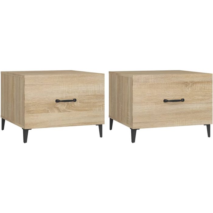 Mesa de centro con patas de metal 2 uds roble sonoma 50x50x40cm