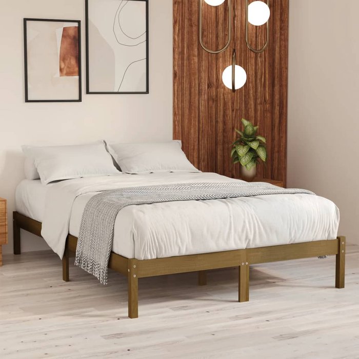 Estructura de cama marrón miel madera maciza de pino 200x200 cm