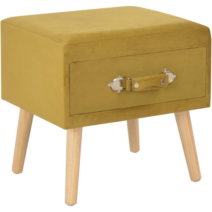 Mesita de noche,mesilla de noche color mostaza 40x35x40 cm terciopelo cfw93118