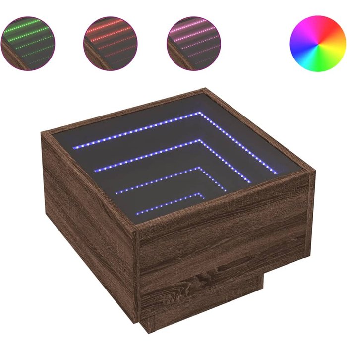 Mesita de noche con infinity led marrón roble 40x40x30 cm - comfortxl