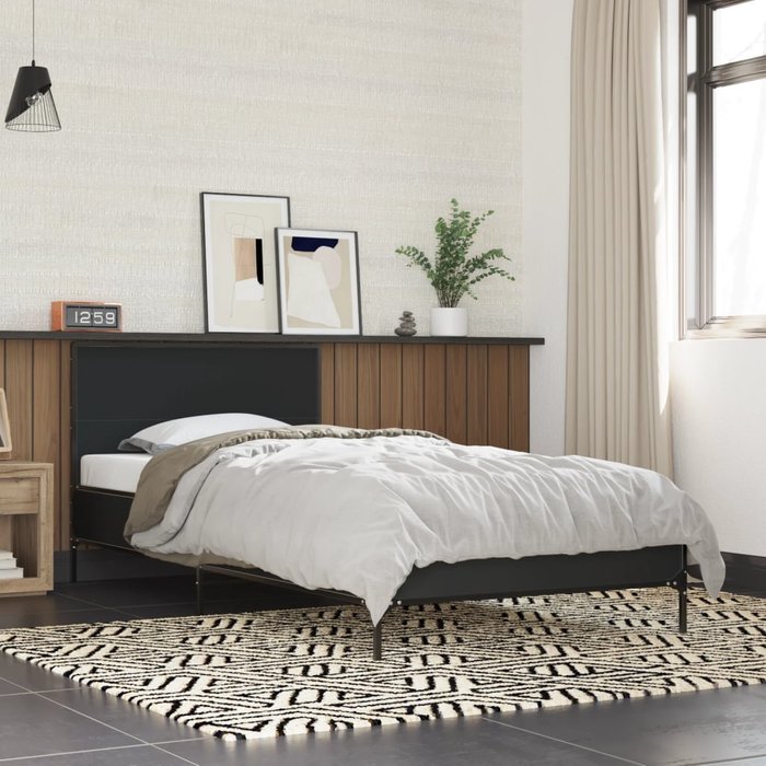 Estructura de cama de madera compuesta y metal negro 90x200 cm — comfortxl