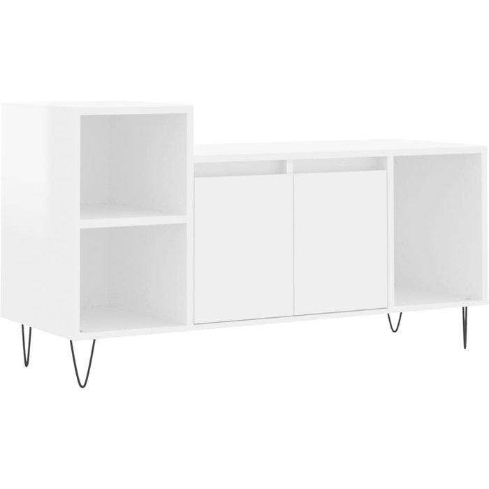 Mueble de tv de contrachapado blanco brillante 100x35x55 cm - comfortxl