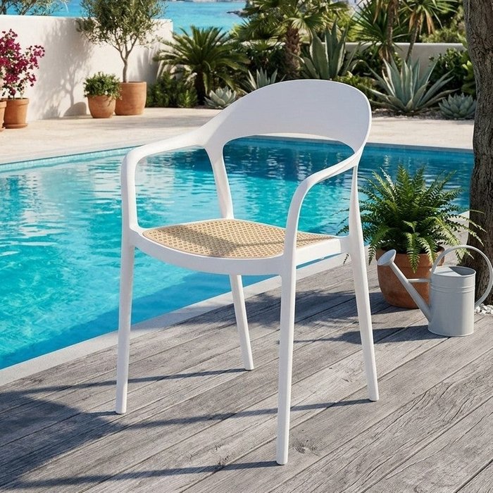 Silla de polipropileno de diseño osanna blanca y con aspecto de ratán